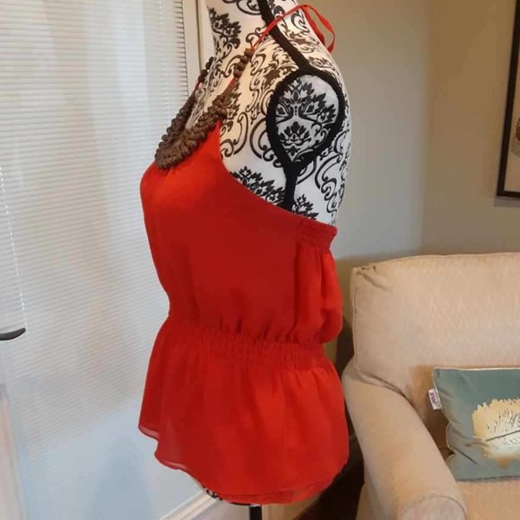 bebe lipstick red beaded front peplum top - Picture 3 of 9